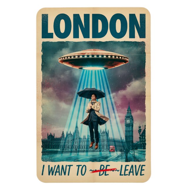 Imán Funny London Alien Abduction Retro Sci-Fi Poster (Vertical)
