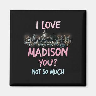 Imán Funny Madison Wisconsin Night Skyline Vintage