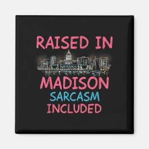 Imán Funny Madison Wisconsin Night Skyline Vintage