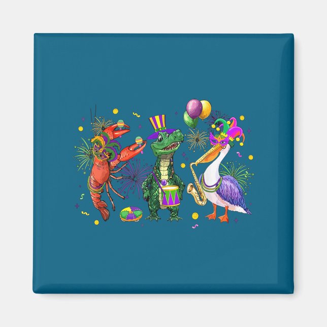 Imán Funny Mardi Gras 2026 Crocodile Crawfish Pelican N (Frente)