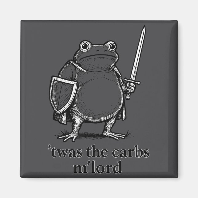 Imán Funny Medieval Frog Meme Carbs Knight M'lord Quote (Frente)