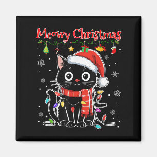 Imán Funny Meowy Navidades Black Cat Xmas enciende Paja
