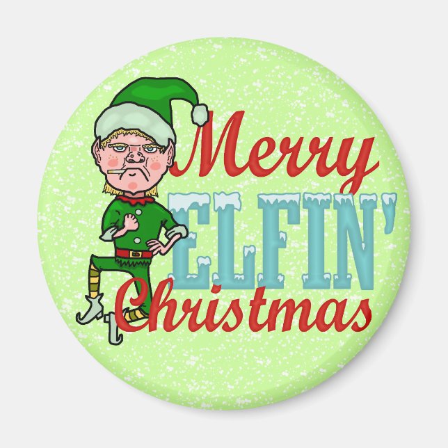 Imán Funny Merry Elfin Navidades Bah Humbug (Frente)