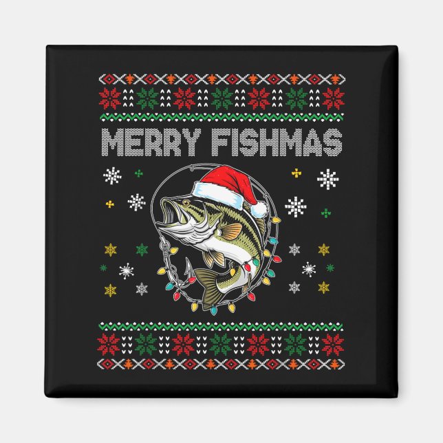Imán Funny Merry Fishmas B Fishing Christmas Ugly Sweat (Frente)
