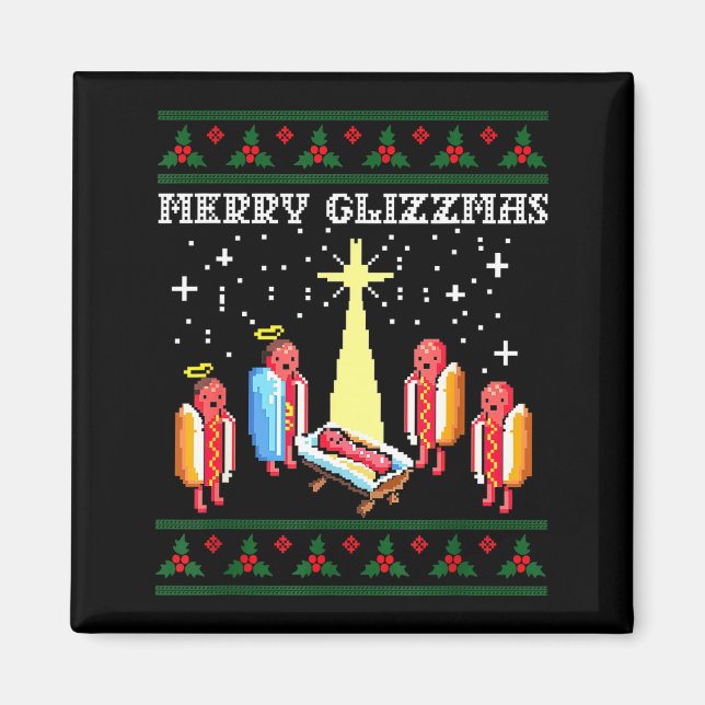 Imán Funny Merry Glizzmas Hot Dogs Family Group Ugly Ch (Frente)
