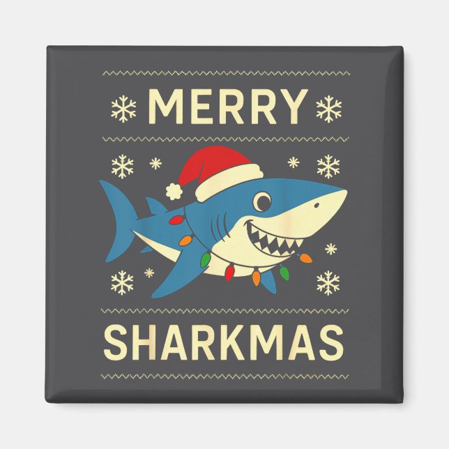 Imán Funny Merry Sharkmas Christmas Shark Humor  (Frente)