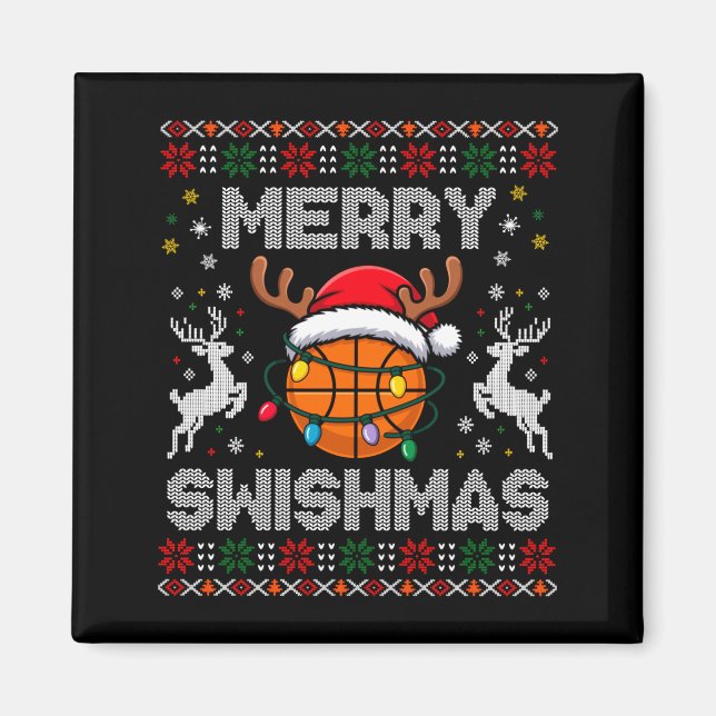 Imán Funny Merry Swishmas Basketball Christmas Reindeer (Frente)
