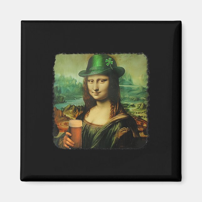 Imán Funny Mona Lisa St Patricks Day Shamrock Gorra Lep (Frente)
