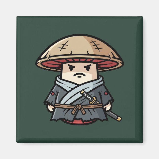 Imán Funny Mushroom Ronin Wandering Samurai Illustratio (Frente)