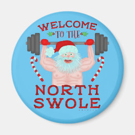 Imán Funny Navidades Santa Claus Swole Weightlifter