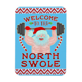 Imán Funny Navidades Santa Claus Swole Weightlifter