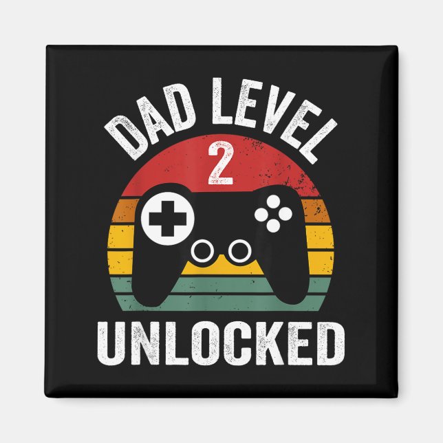 Imán Funny New Dad Shirt Dad Level 2 Unlocked For 2 Kid (Frente)