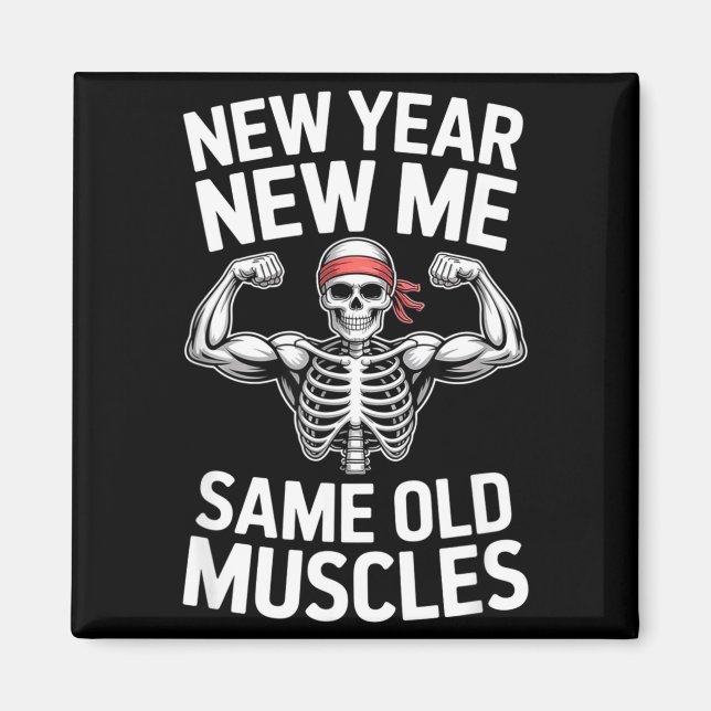 Imán Funny New Year Gym Skeleton Resolution Workout Hum (Frente)