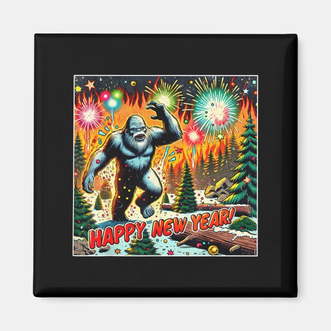 Imán Funny New Years Eve 2024 Bigfoot And Fireworks Hum (Frente)