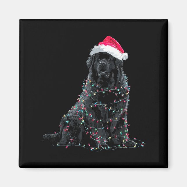 Imán Funny Newfoundland Christmas Graphic Dog Lights Lo (Frente)