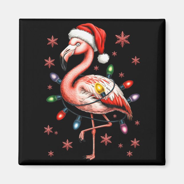 Imán Funny Nk Flamingo Christmas Tree Lights Xmas Snowf (Frente)