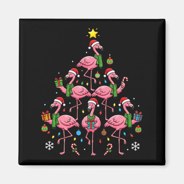 Imán Funny Nk Flamingo Christmas Tree Santa Hats Holida (Frente)