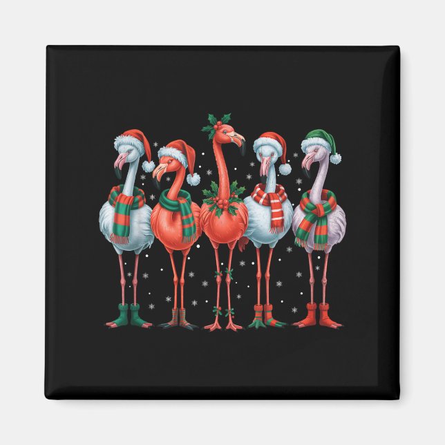 Imán Funny Nk Flamingos Merry Christmas Tree Xmas Snowf (Frente)