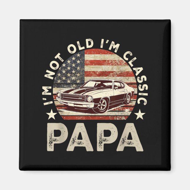 Imán Funny Old Car Clic American Us Flag Mens Dad Papa  (Frente)