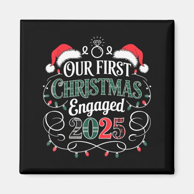 Imán Funny Our First Christmas Engaged 2025 Couples Paj (Frente)