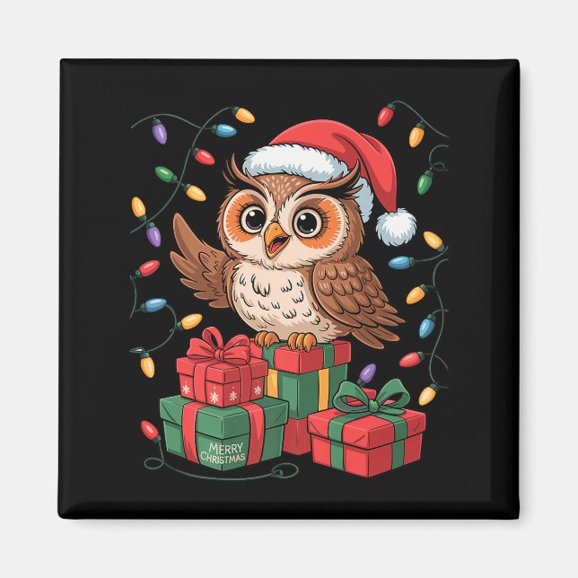 Imán Funny Owl Santa Hat Animals Lovers Ugly Christmas  (Frente)