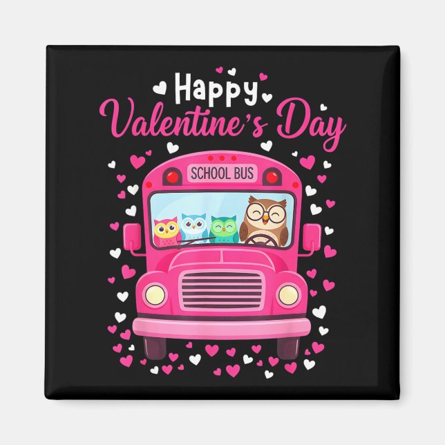 Imán Funny Owls School Bus Driver Happy Valentines Day  (Frente)