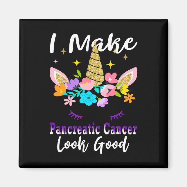 Imán Funny Pancreatic Cancer Unicorn Support Purple Rib (Frente)