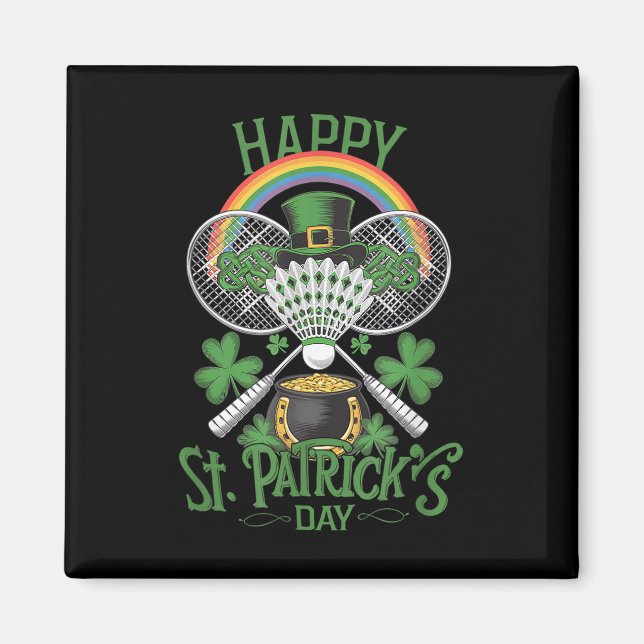 Imán Funny Patricks Day Badminton Costume de cuatro hoj (Frente)