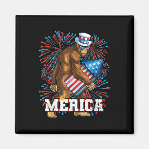 Imán Funny Patriot Sasquatch Bigfoot Fuegos artificiale