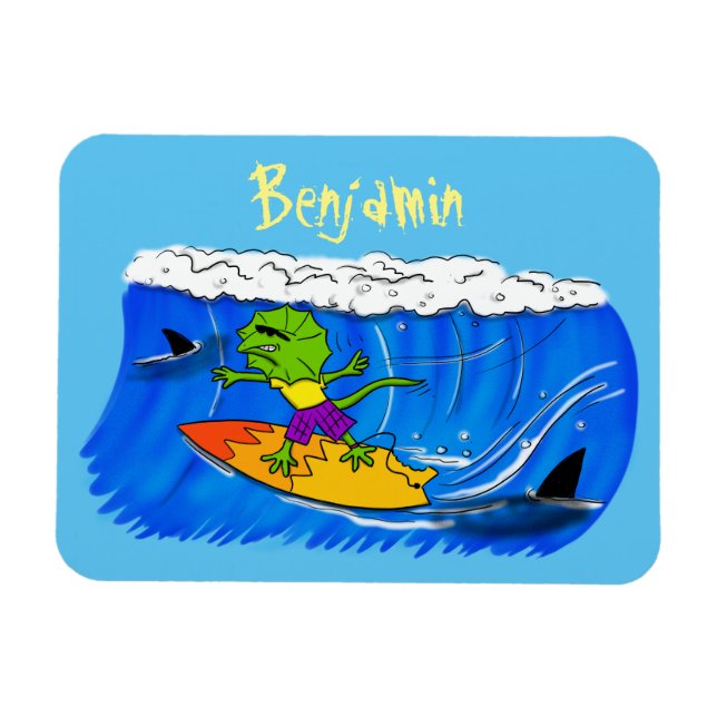 Imán Funny personalizado de surf con lagarto frito (Horizontal)