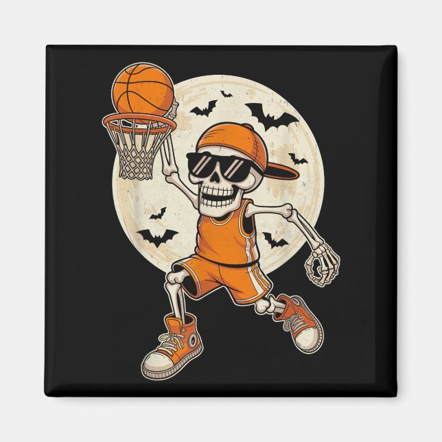 Imán Funny Personalizado Skeleton Baloncesto Halloween  (Frente)