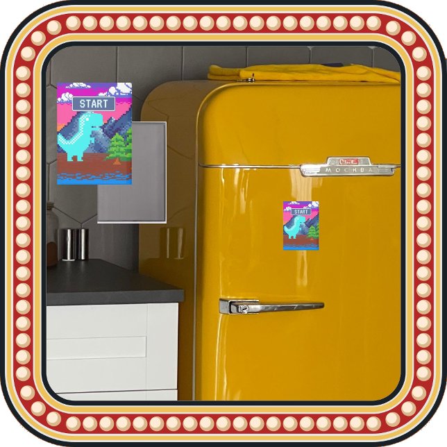 Imán Funny Pixel Gamer Pixelated- Dinosaur Illustration (Funny Pixel Gamer Pixelated- Dinosaur Illustration Rectangle Magnet; This funny nostalgic design.)