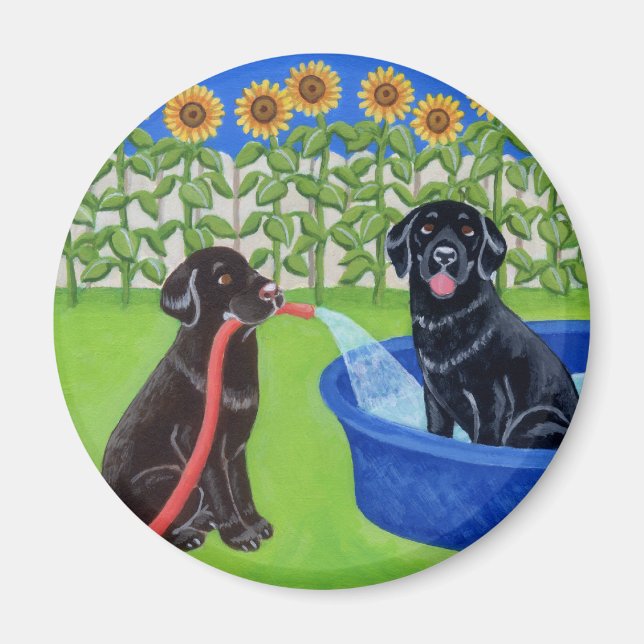 Imán Funny Pool Fiesta Labradors (Frente)