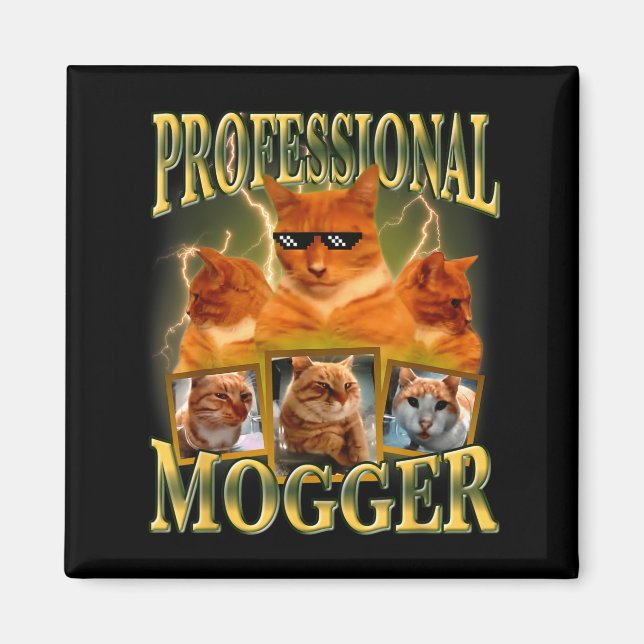 Imán Funny Professional Mogger Cat Meme Mewing Looksmax (Frente)