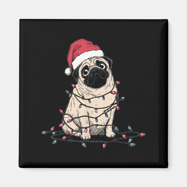 Imán Funny Pug Christmas Graphics Dog Lights Lover Owne (Frente)