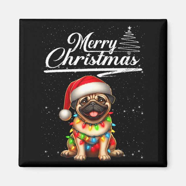 Imán Funny Pug Dog Christmas Lights Santa Hat Candy Can (Frente)