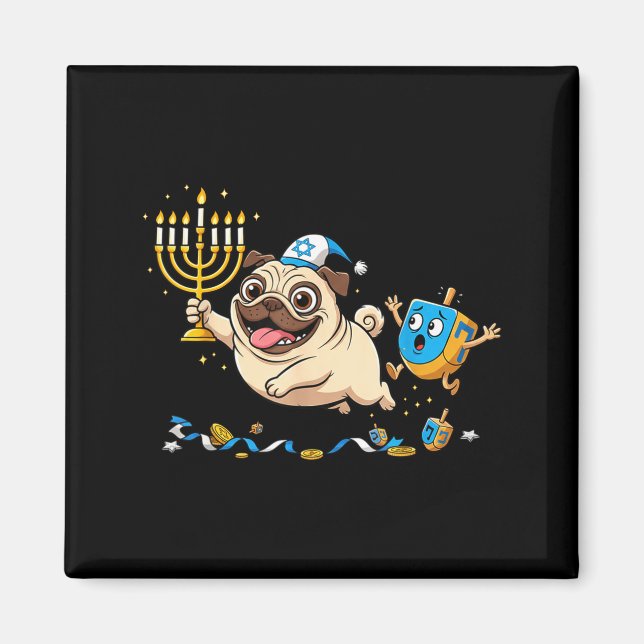 Imán Funny Pug Dreidel Menorah Hanukkah Kids Womens Men (Frente)