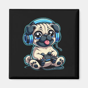 Imán Funny Pug Gamer Perro Juego Pug Pugs Video Juego 1