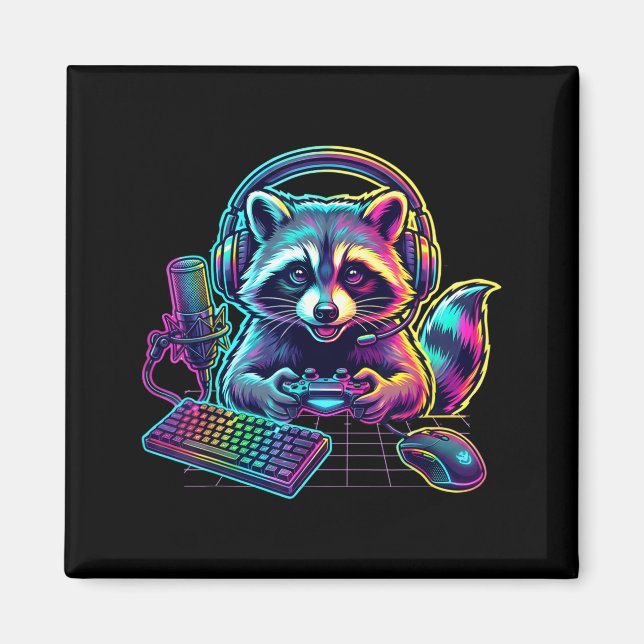 Imán Funny Raccoon Gamer Video Game Gaming Lover  (Frente)