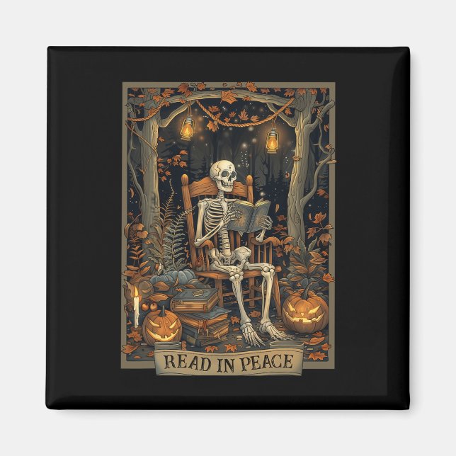 Imán Funny Read In Peace Skeleton Halloween Read Nned B (Frente)