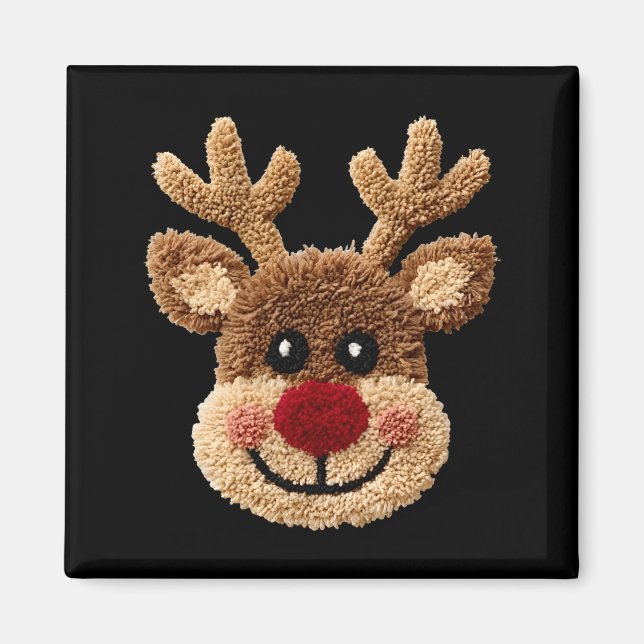 Imán Funny Reindeer Rudolph Crochet Merry Christmas Xma (Frente)