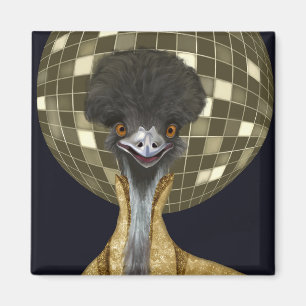Imán Funny Retro Golden Disco Ball Emu Bird