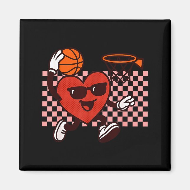 Imán Funny Retro Heart Graphic Basketball Player Kids V (Frente)