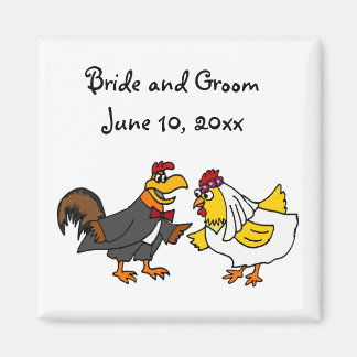 Imán Funny Rooster Groom y Hen Bride Boda
