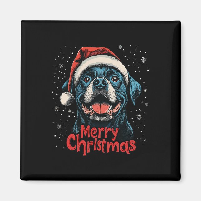 Imán Funny Rottweiler Santa Merry Christmas Rottie Love (Frente)