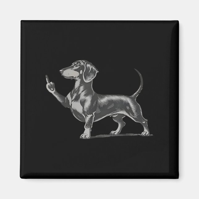 Imán Funny Rude Black Dachshund Dog Meme Middle Finger  (Frente)