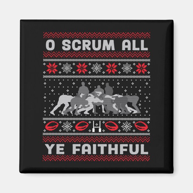 Imán Funny Rugby O Scrum All Ye Faithful Ugly Merry Chr (Frente)