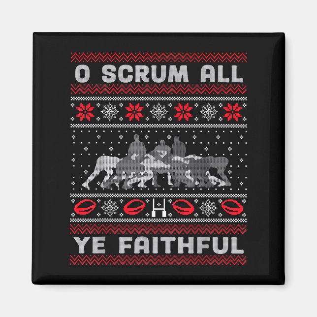 Imán Funny Rugby O Scrum All Ye Faithful Ugly Merry Chr (Frente)