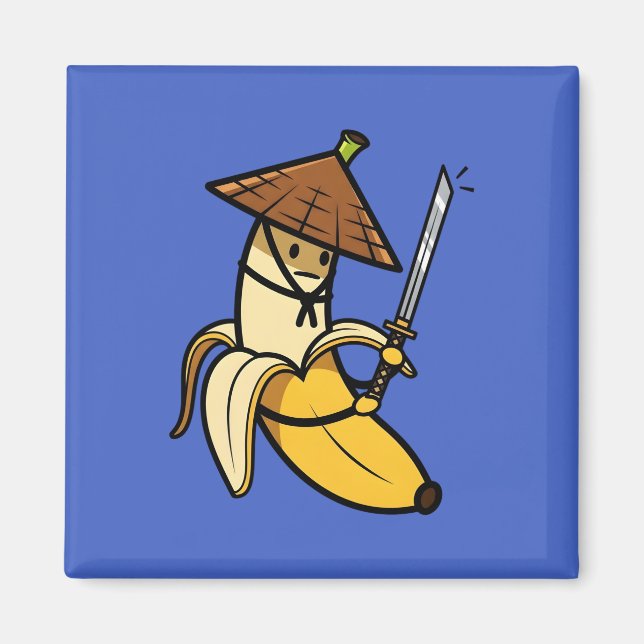 Imán Funny Samurai Banana Ronin Cartoon Illustration (Frente)