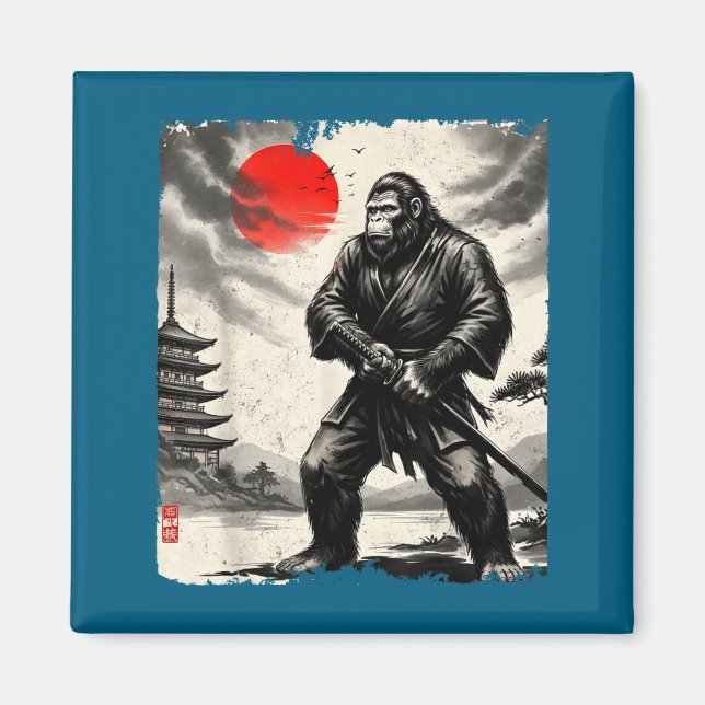 Imán Funny Samurai Bigfoot Japanese Art Graphic Tee Ani (Frente)